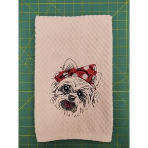YORKIE Dog With Headband Kitchen Bath Hand Bar Baby Pink Towel Great Gift!